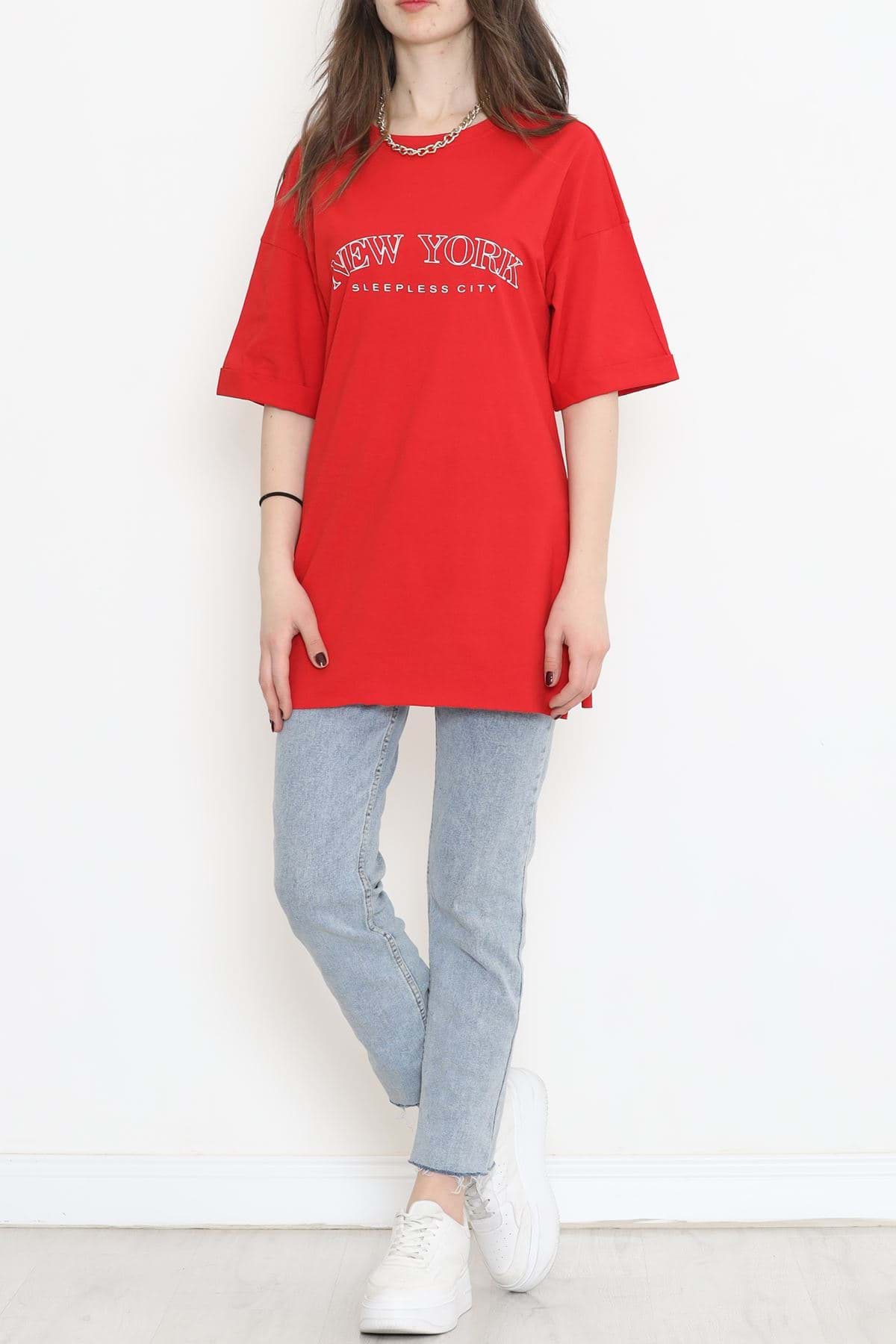 Baskılı Duble Kol Tişört Kırmızı - 16560.1567. resmi