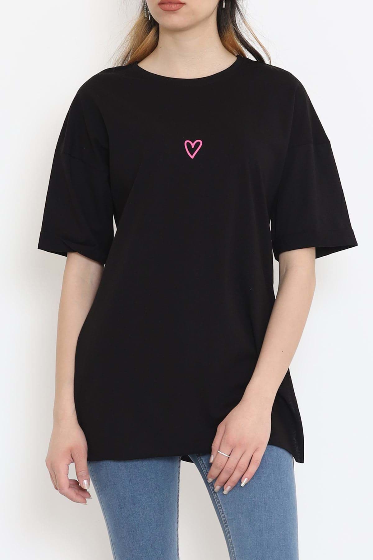 Duble Kol Baskılı Tişört Siyahpembe - 16556.1567. resmi