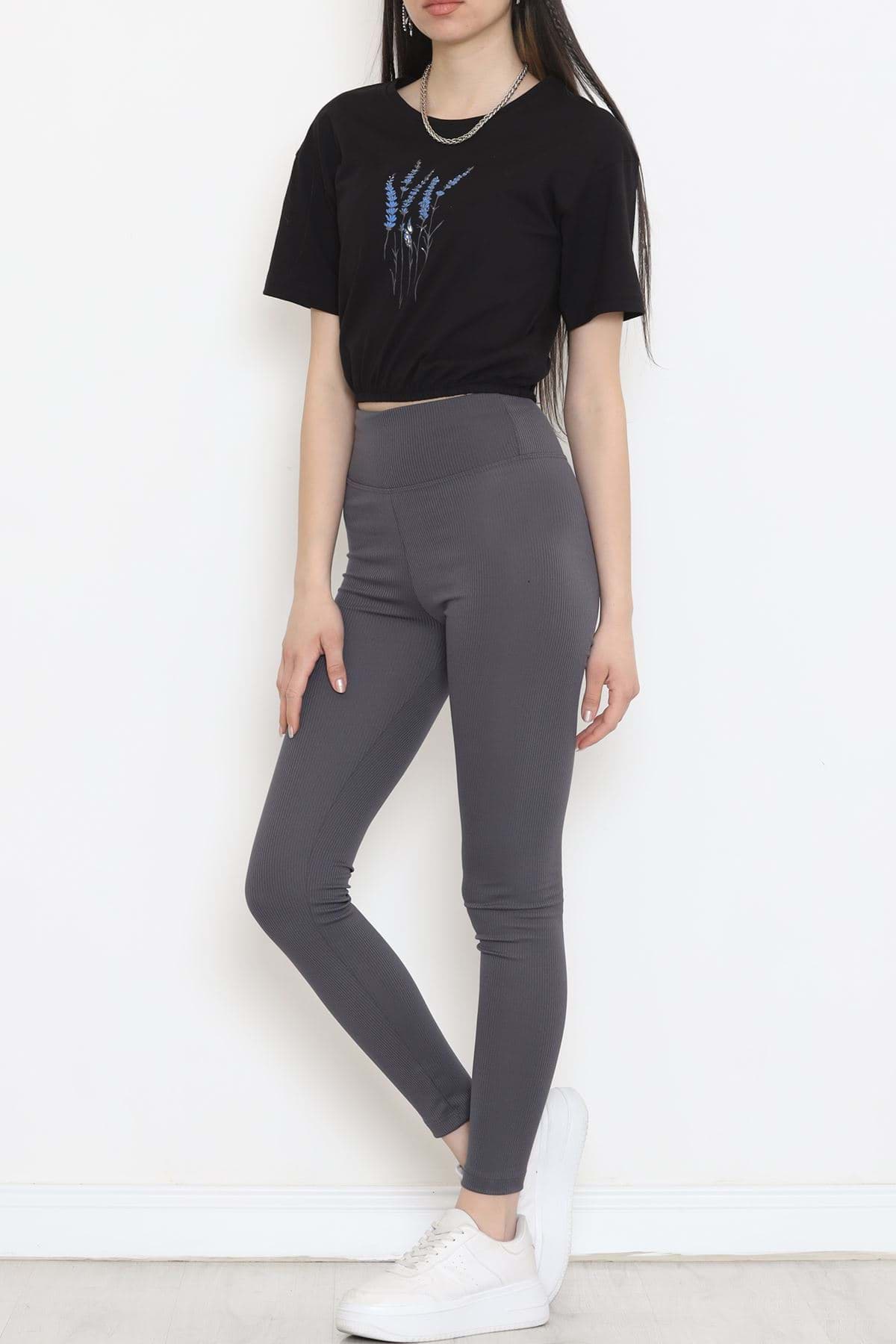 Baskılı Bel Lastikli Tişört Siyah - 16547.1567. resmi