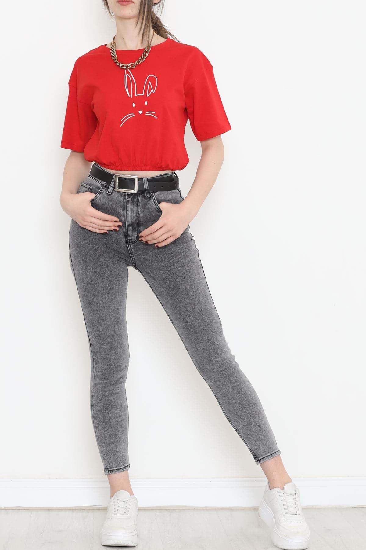 Beli Lastikli Tişört Kırmızı - 16546.1567. resmi