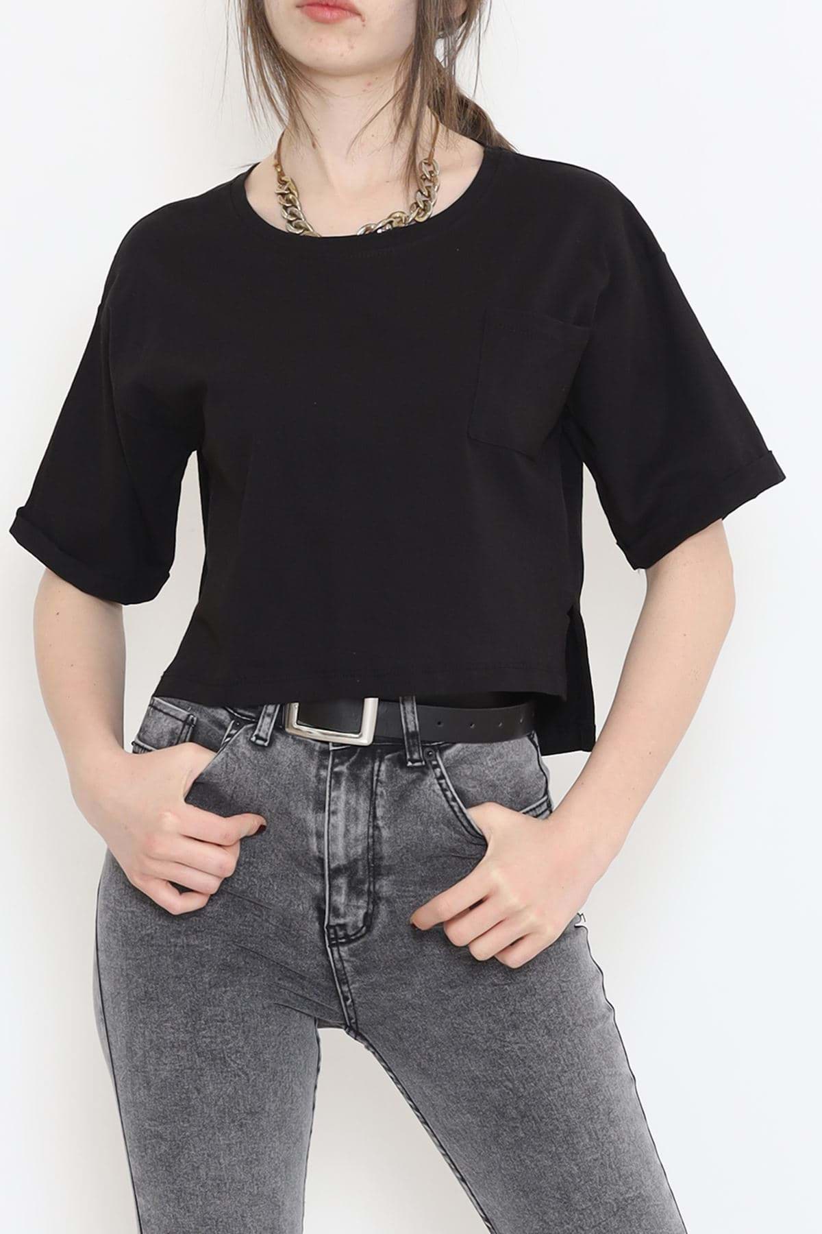 Bisiklet Yaka Cepli Tişört Siyah - 16563.1567. resmi