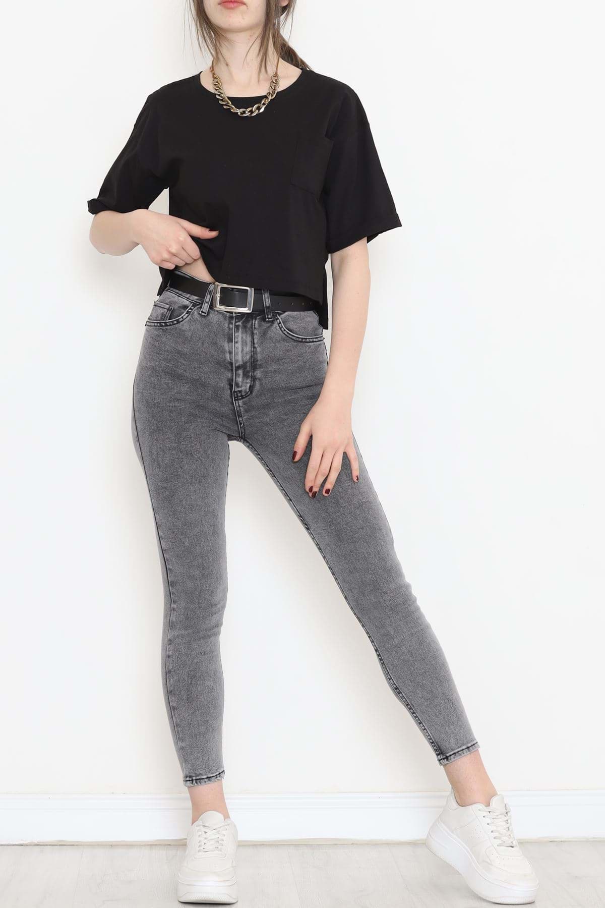 Bisiklet Yaka Cepli Tişört Siyah - 16563.1567. resmi