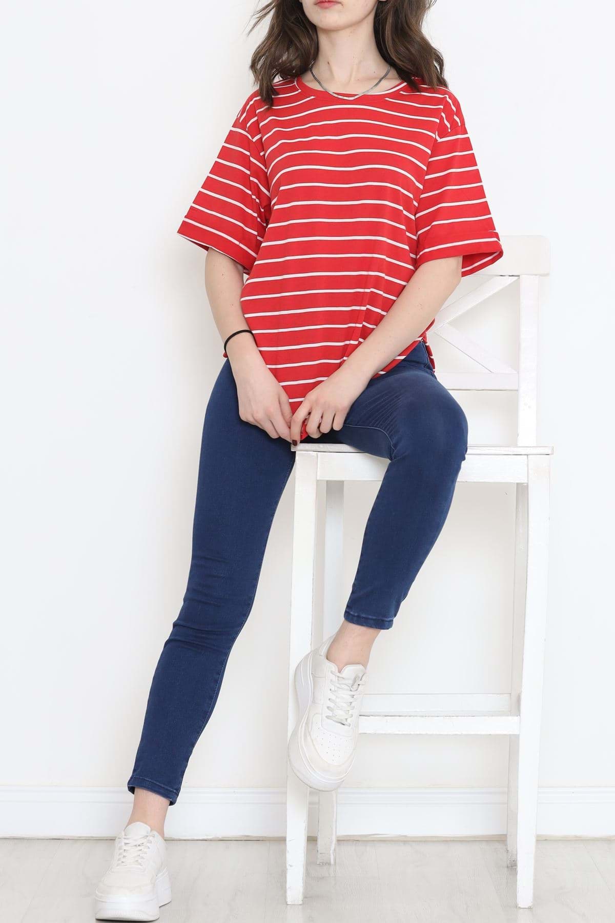 Çizgili Tişört Kırmızıbeyaz - 9173.1567. resmi