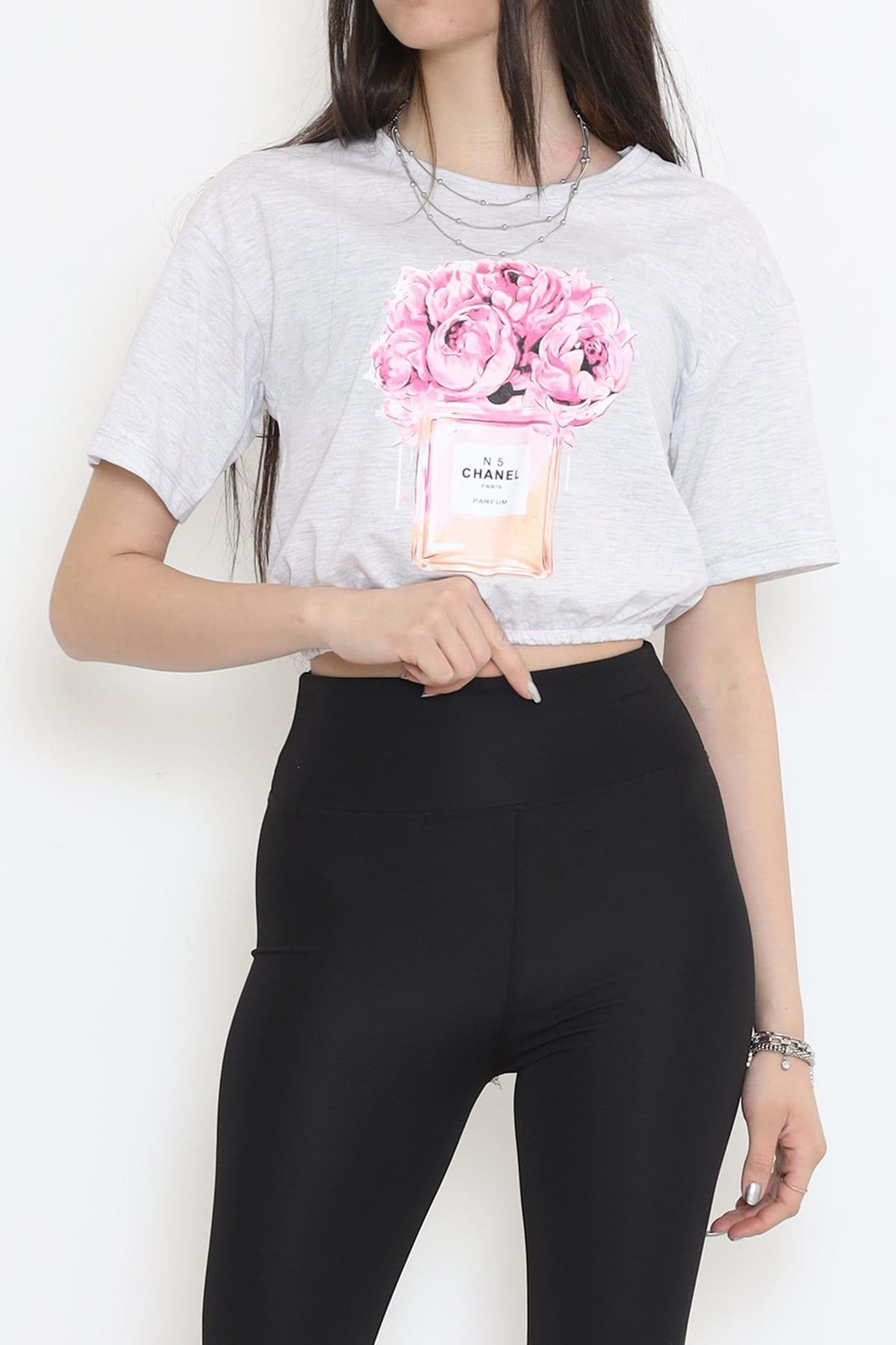 Baskılı Crop Tişört Gri - 16544.1567. resmi