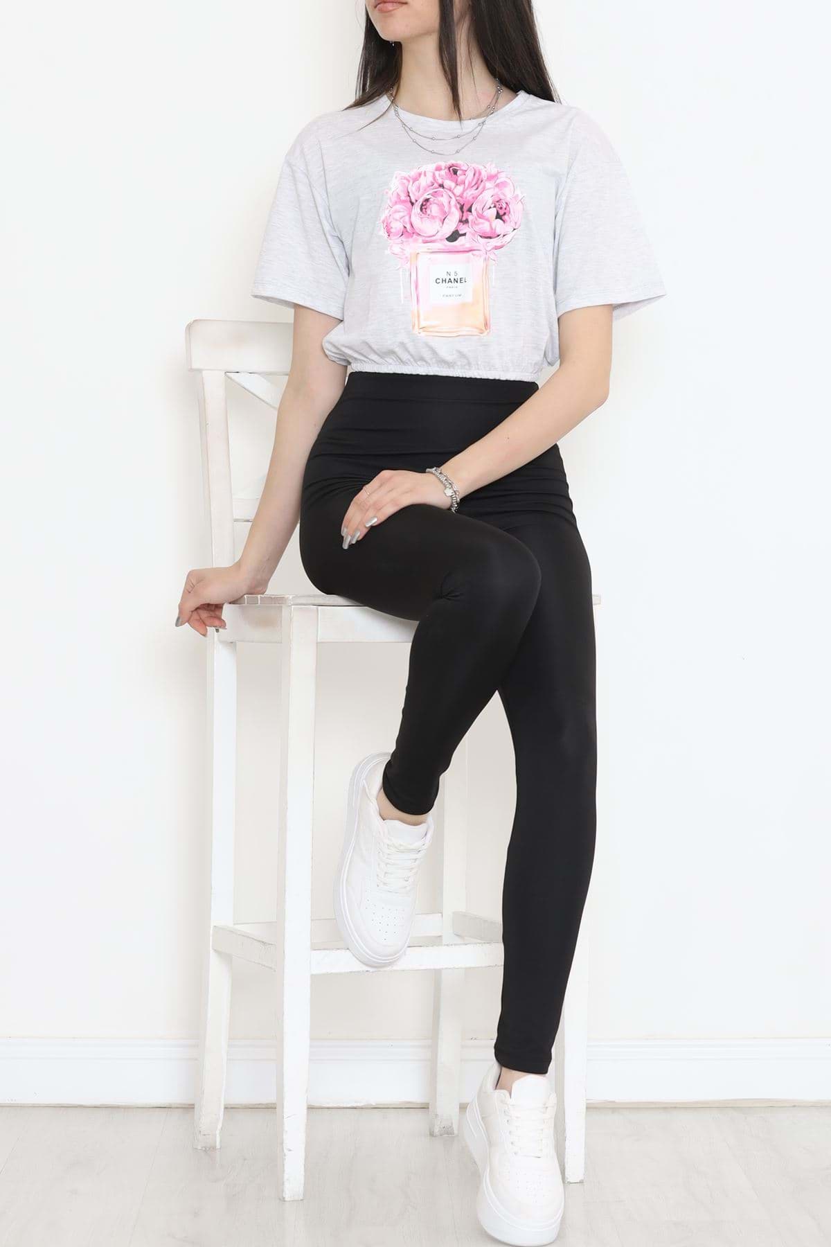 Baskılı Crop Tişört Gri - 16544.1567. resmi