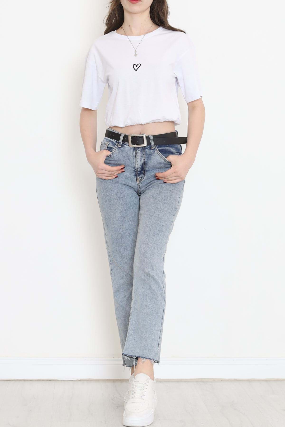 Baskılı Crop Tişört Beyaz - 16548.1567. resmi