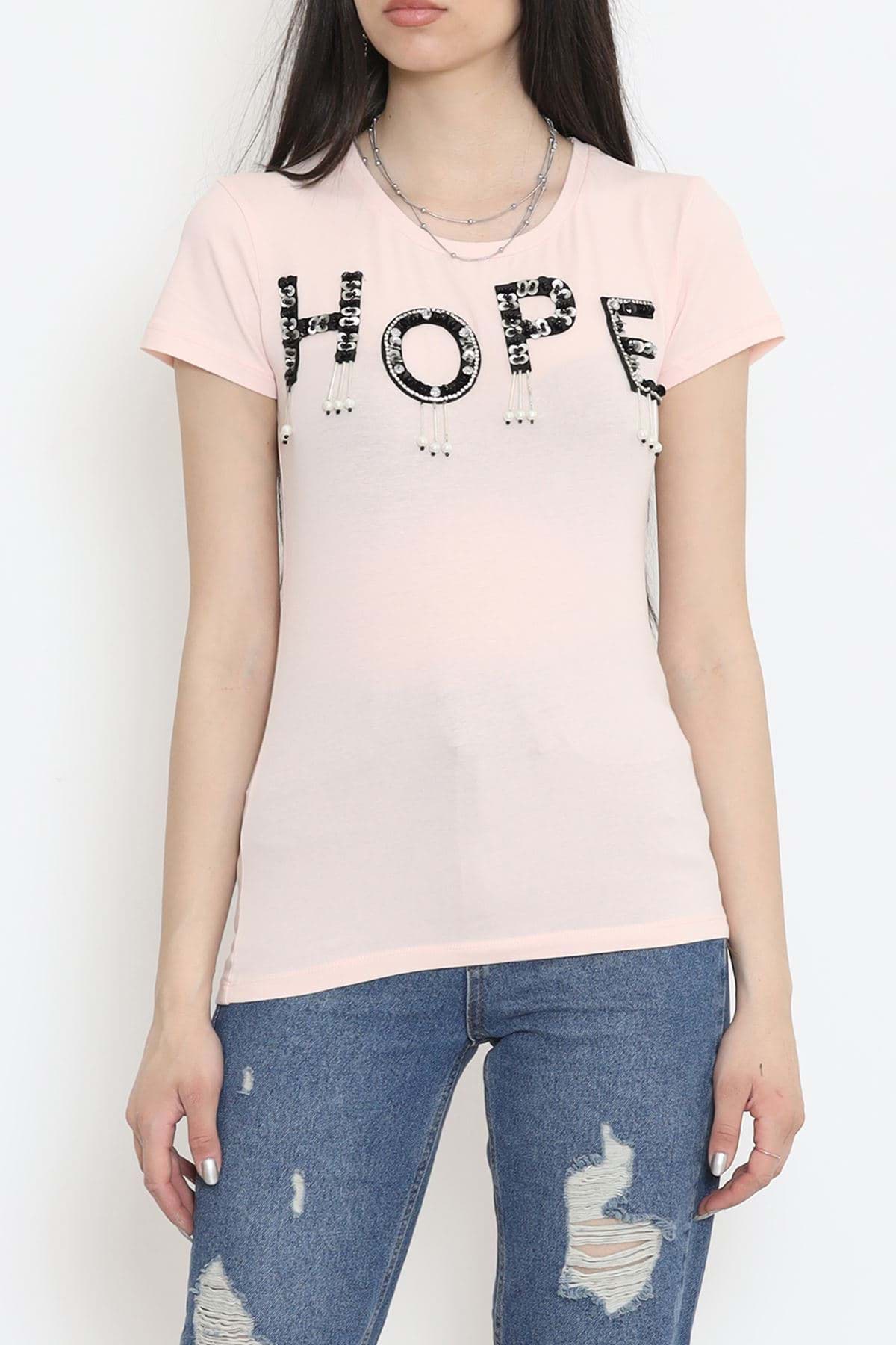 Işıltılı Püsküllü Tişört Pudra - 1001.1367. resmi