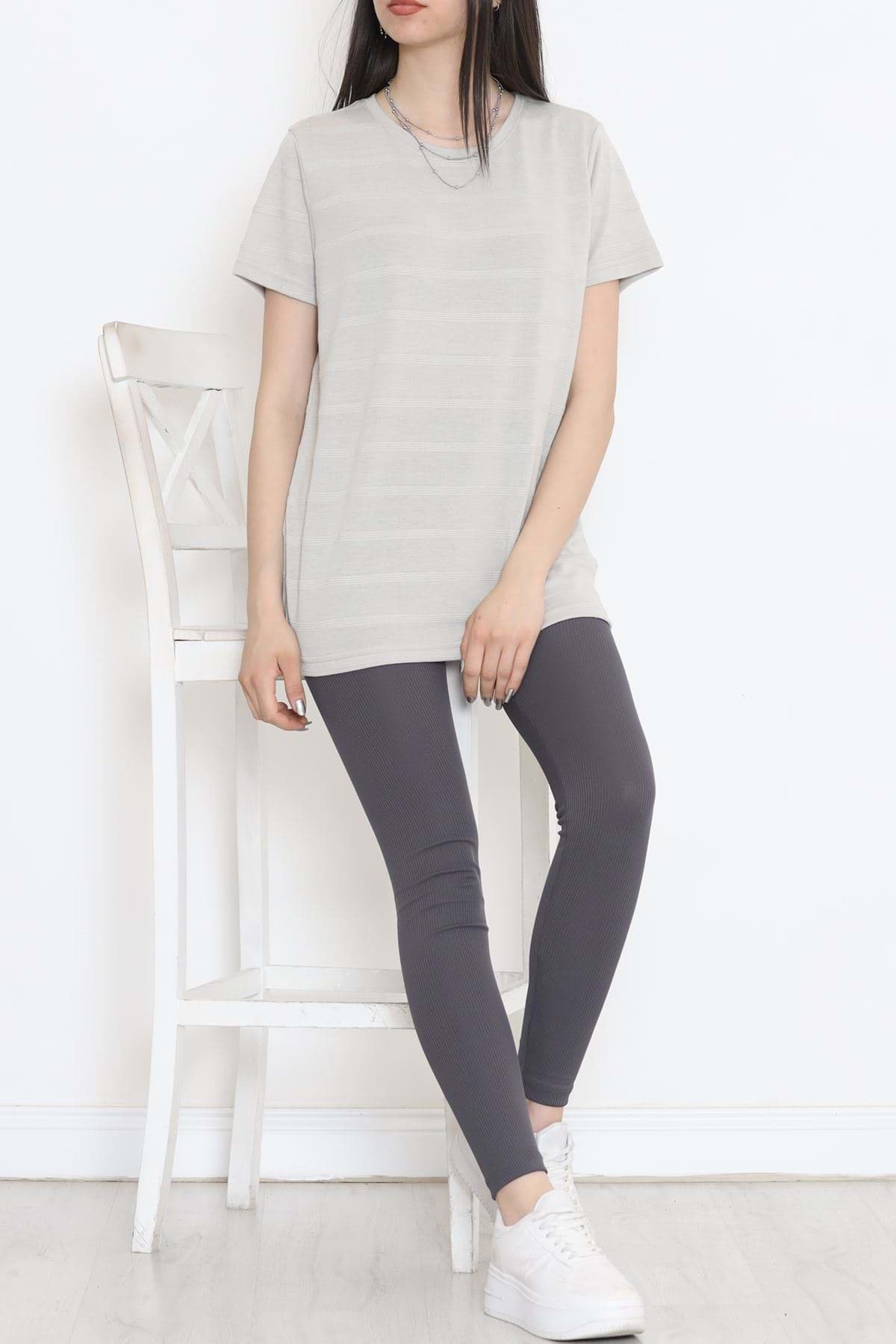 Jakarlı Tişört Bej - 18284.275. resmi