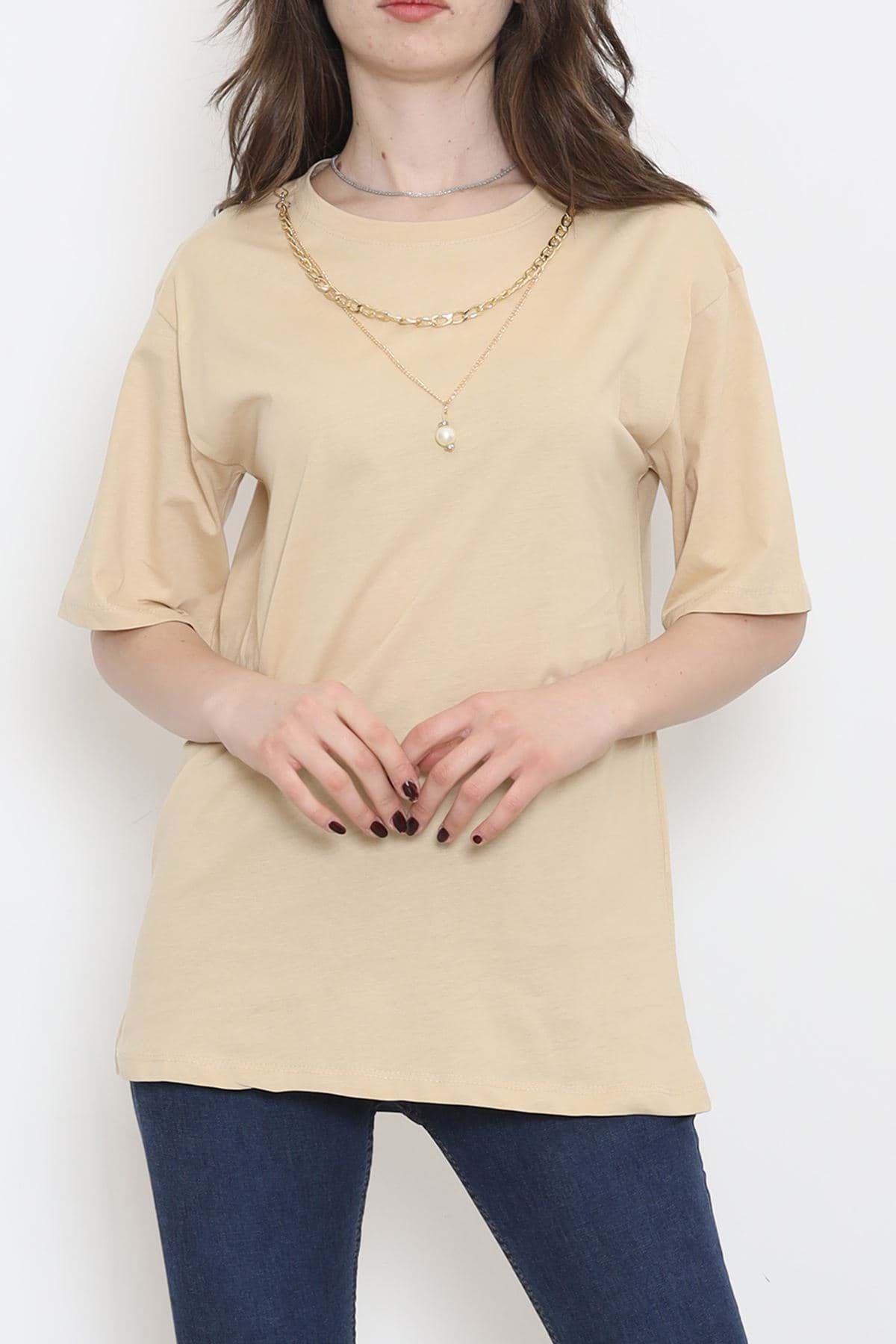 Kolye Detaylı Tişört Sütlükahve - 2520.555. resmi