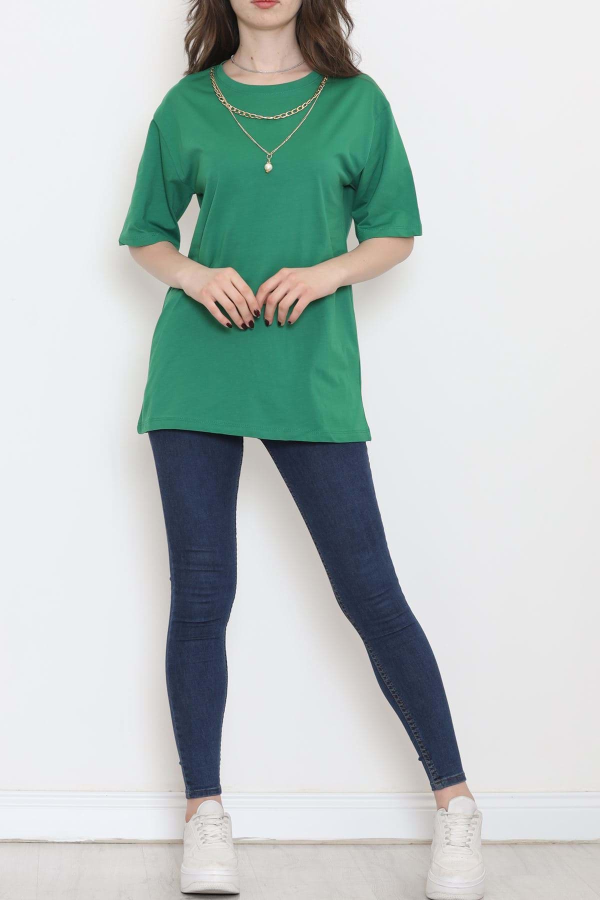Kolye Detaylı Tişört Yeşil - 2520.555. resmi