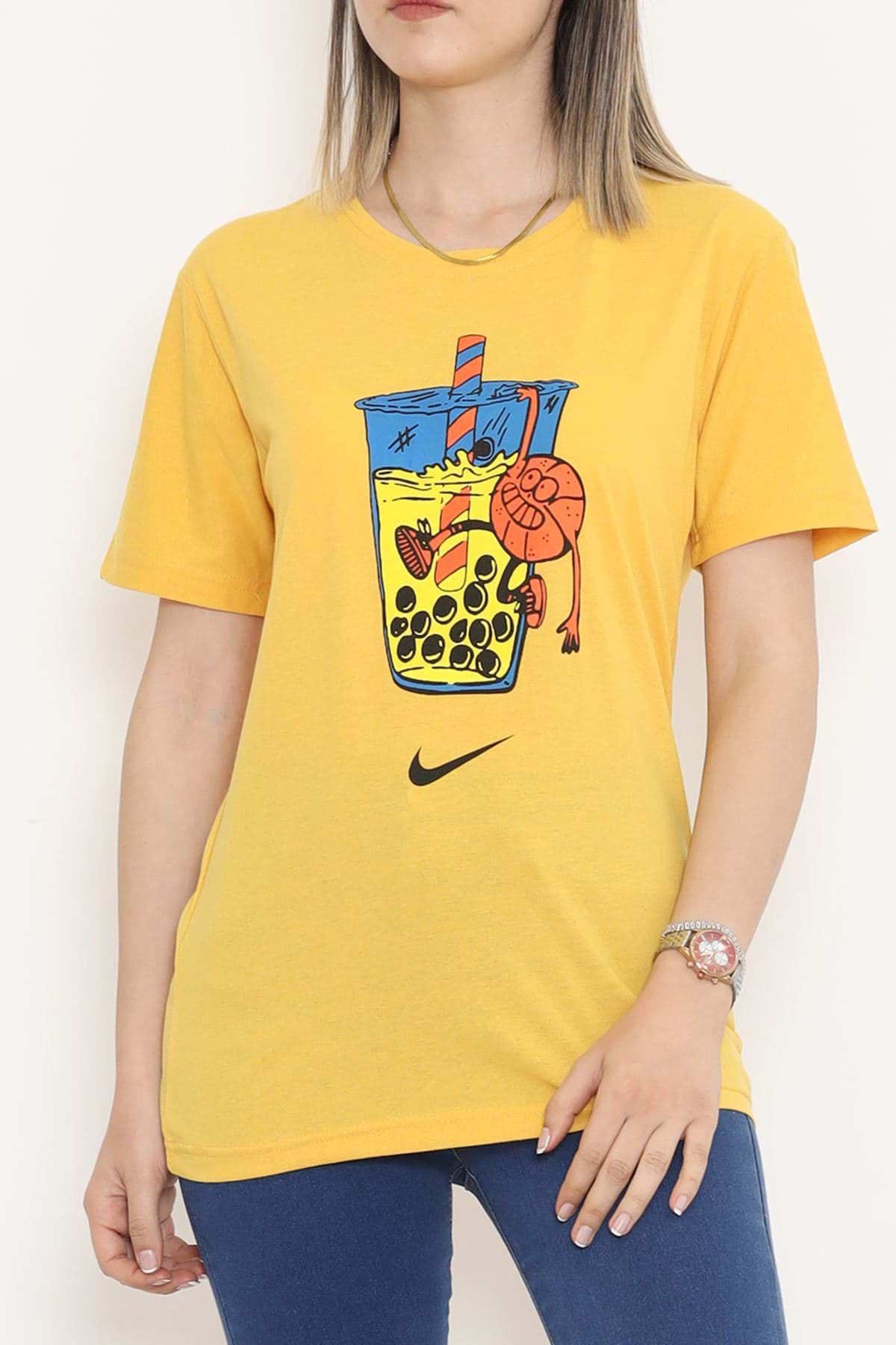 Baskılı Unisex Tişört Hardal - 20208.1778. resmi