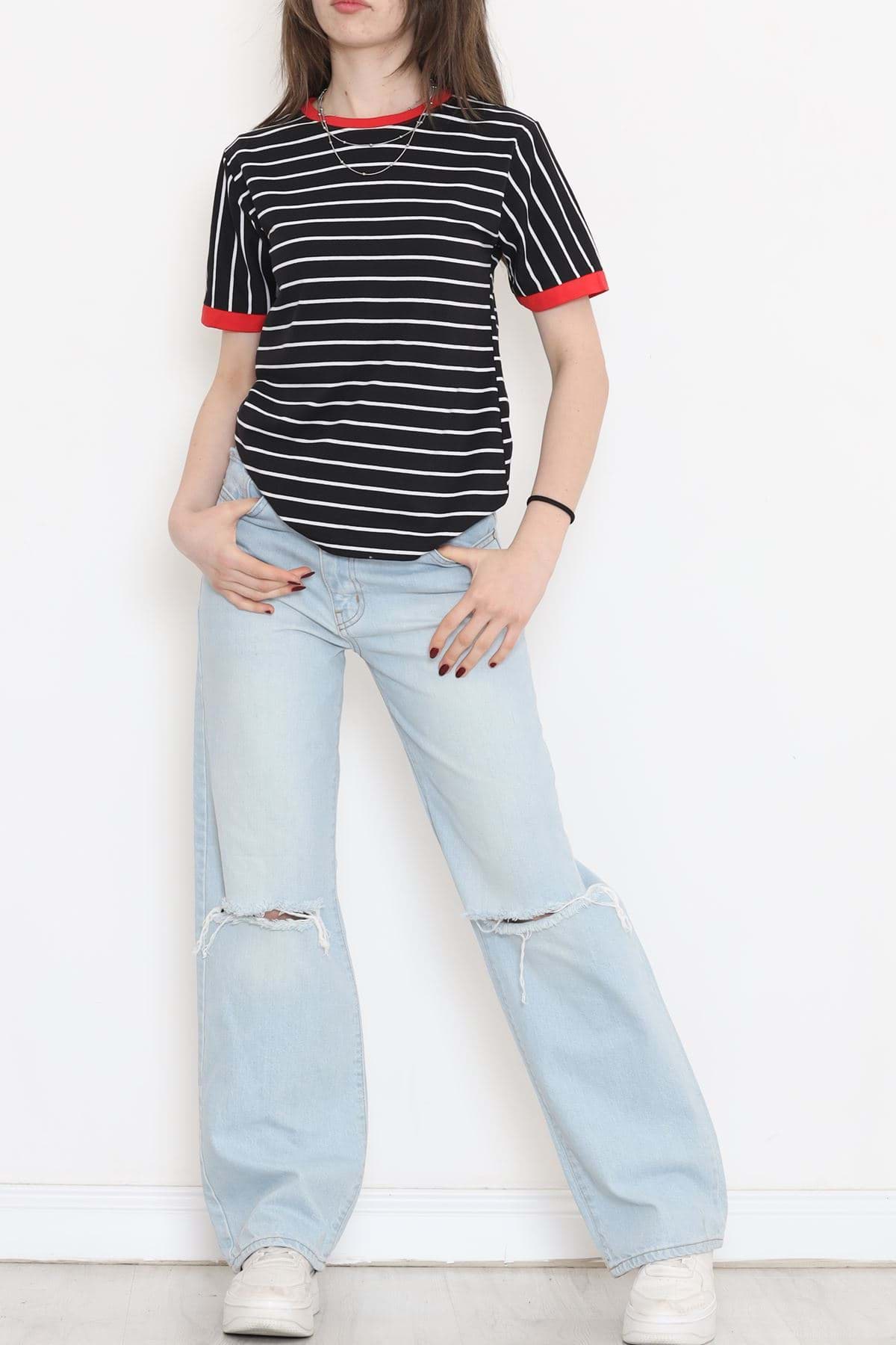 Çizgili Suprem Tişört Siyahkırmızı - 15919.1567. resmi