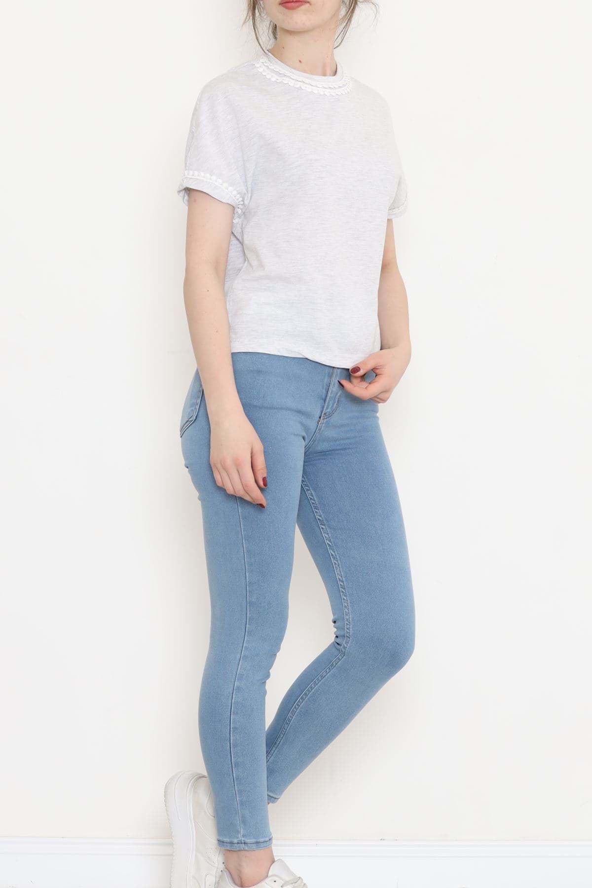 Yaka Güpürlü Süprem Tişört Gri - 16489.1567. resmi