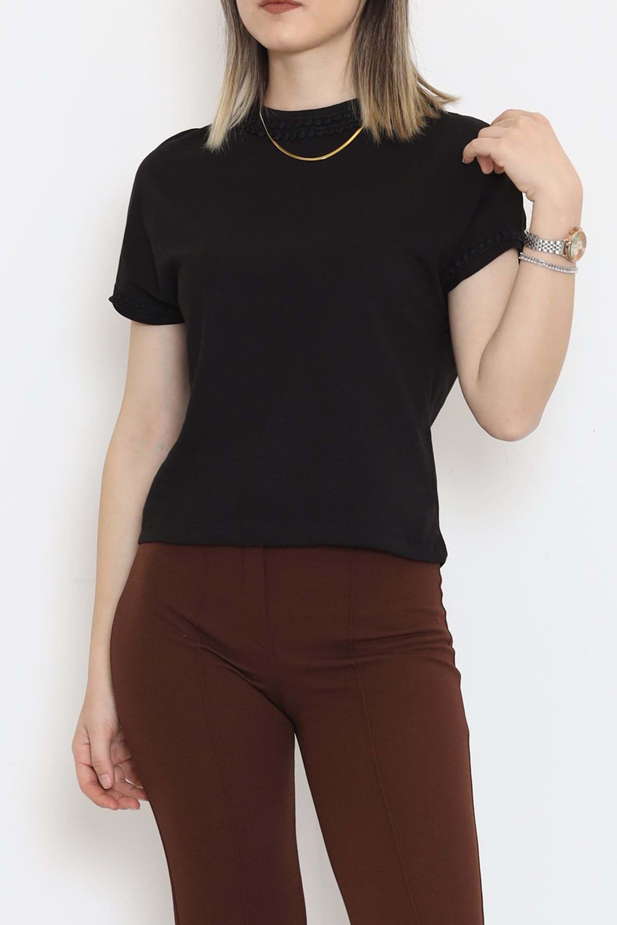 Yaka Güpürlü Süprem Tişört Siyah - 16489.1567. resmi