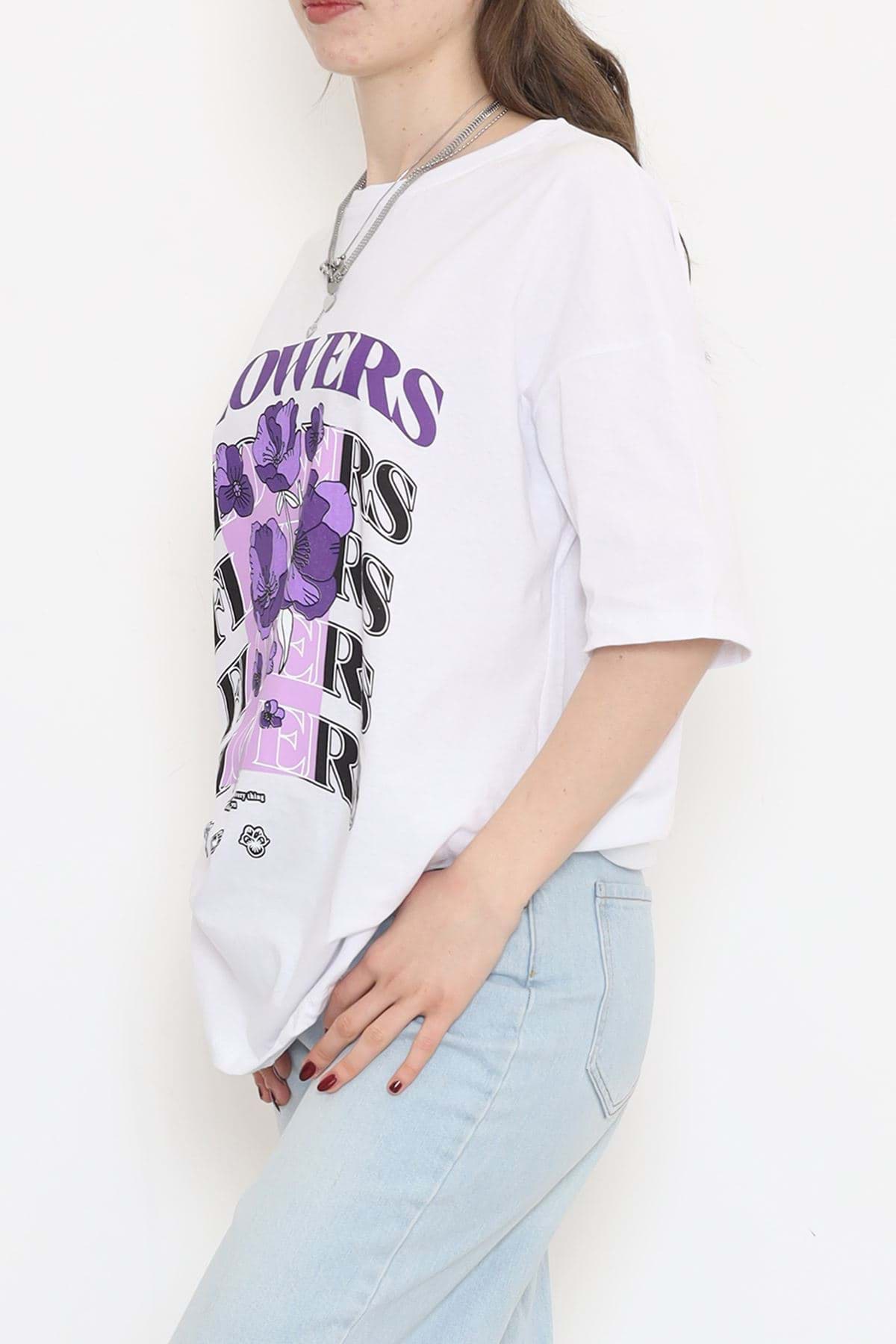 Baskılı Oversize Tişört Beyaz - 16505.1567. resmi