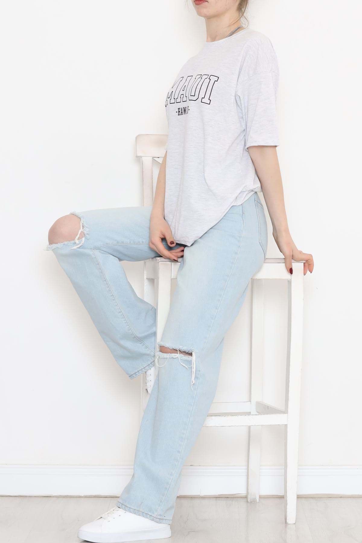 Baskılı Bisiklet Yaka Tişört Gri - 16513.1567. resmi