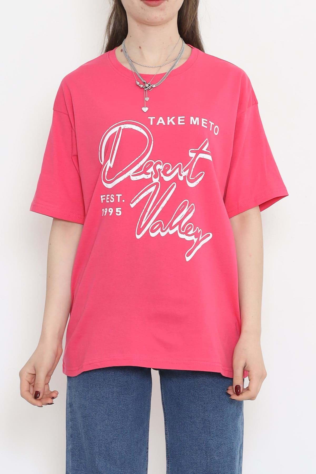 Baskılı Bisiklet Yaka Tişört Koyupembe - 16516.1567. resmi