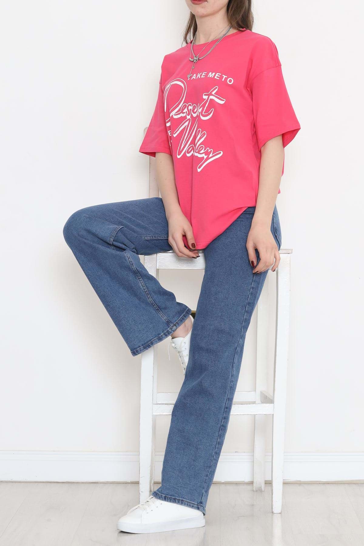 Baskılı Bisiklet Yaka Tişört Koyupembe - 16516.1567. resmi