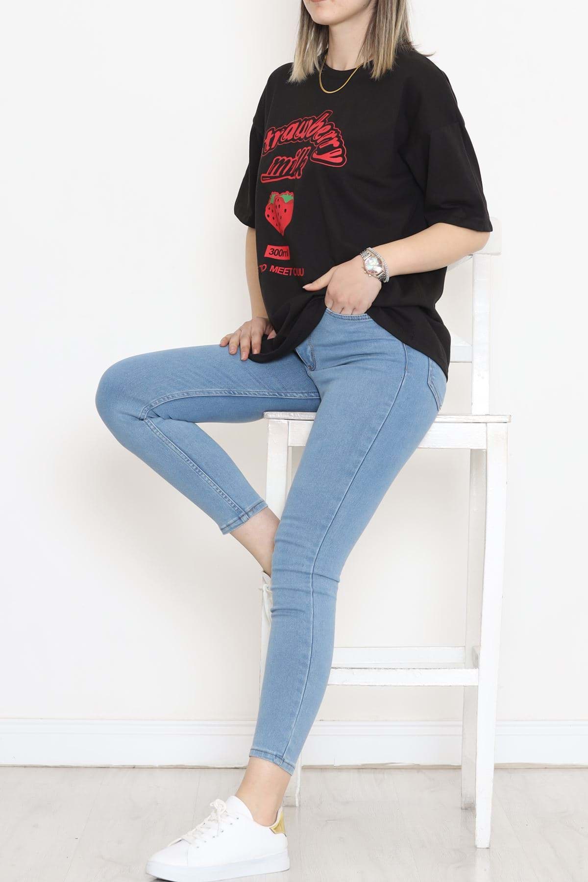 Baskılı Bisiklet Yaka Tişört Siyah - 16501.1567. resmi