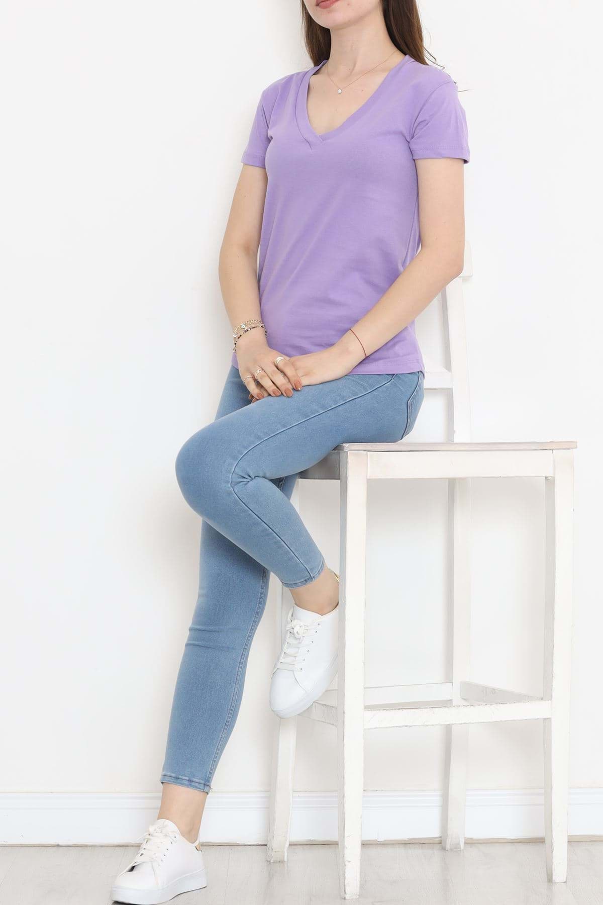 Süprem V Yaka Tişört Lila - 4001.1567. resmi