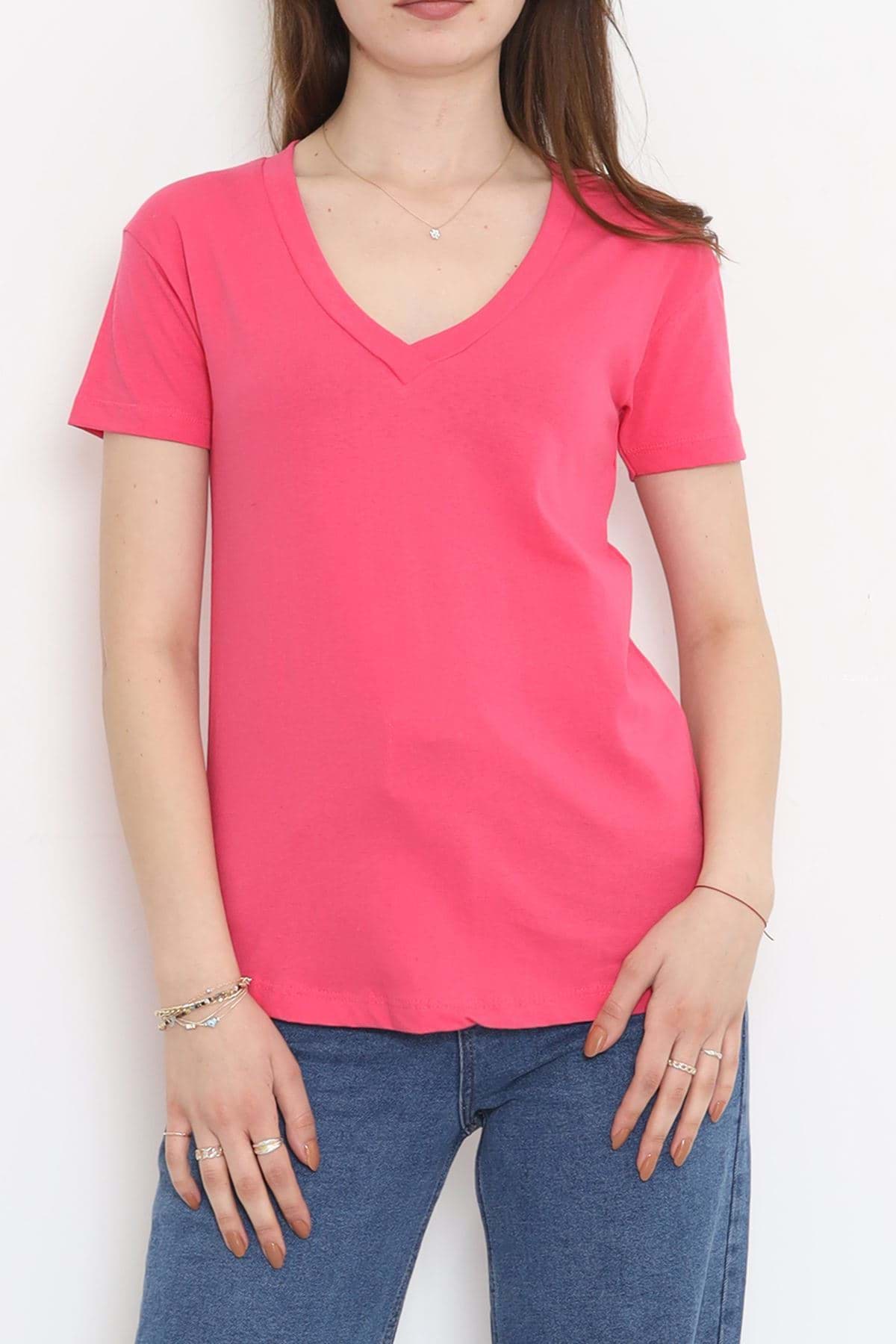 Süprem V Yaka Tişört Koyupembe - 4001.1567. resmi