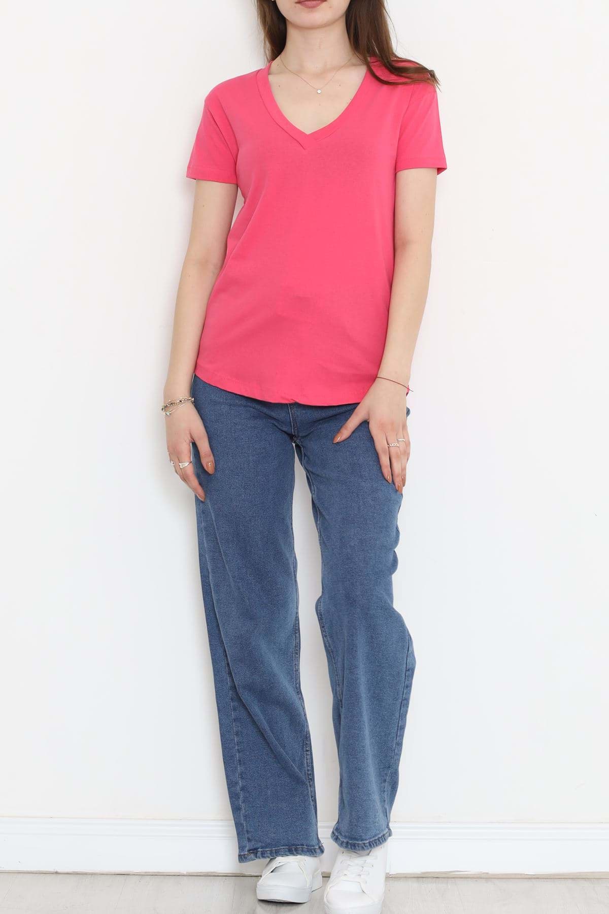 Süprem V Yaka Tişört Koyupembe - 4001.1567. resmi