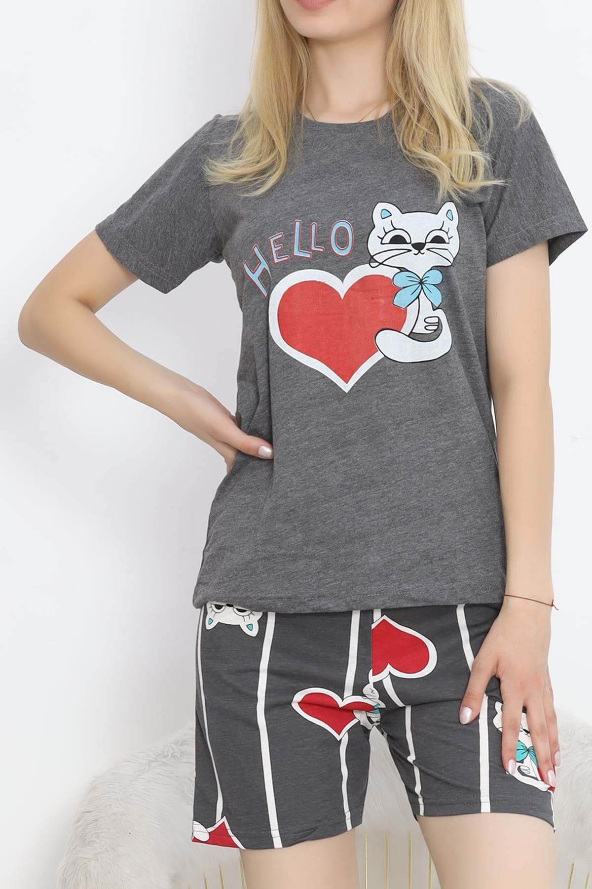 Desenli Şortlu Takım Gri1 - 15280.1773. resmi