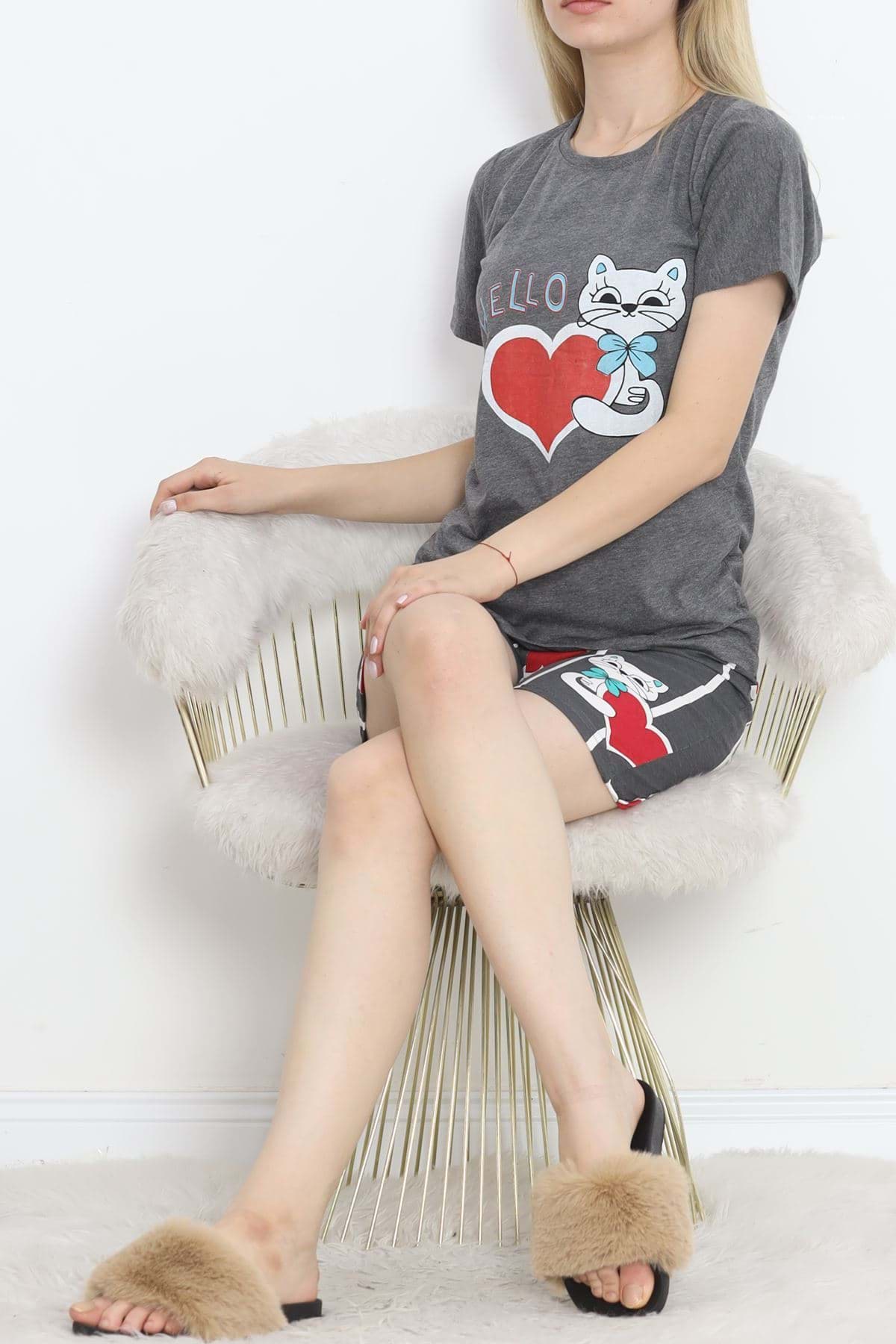 Desenli Şortlu Takım Gri1 - 15280.1773. resmi