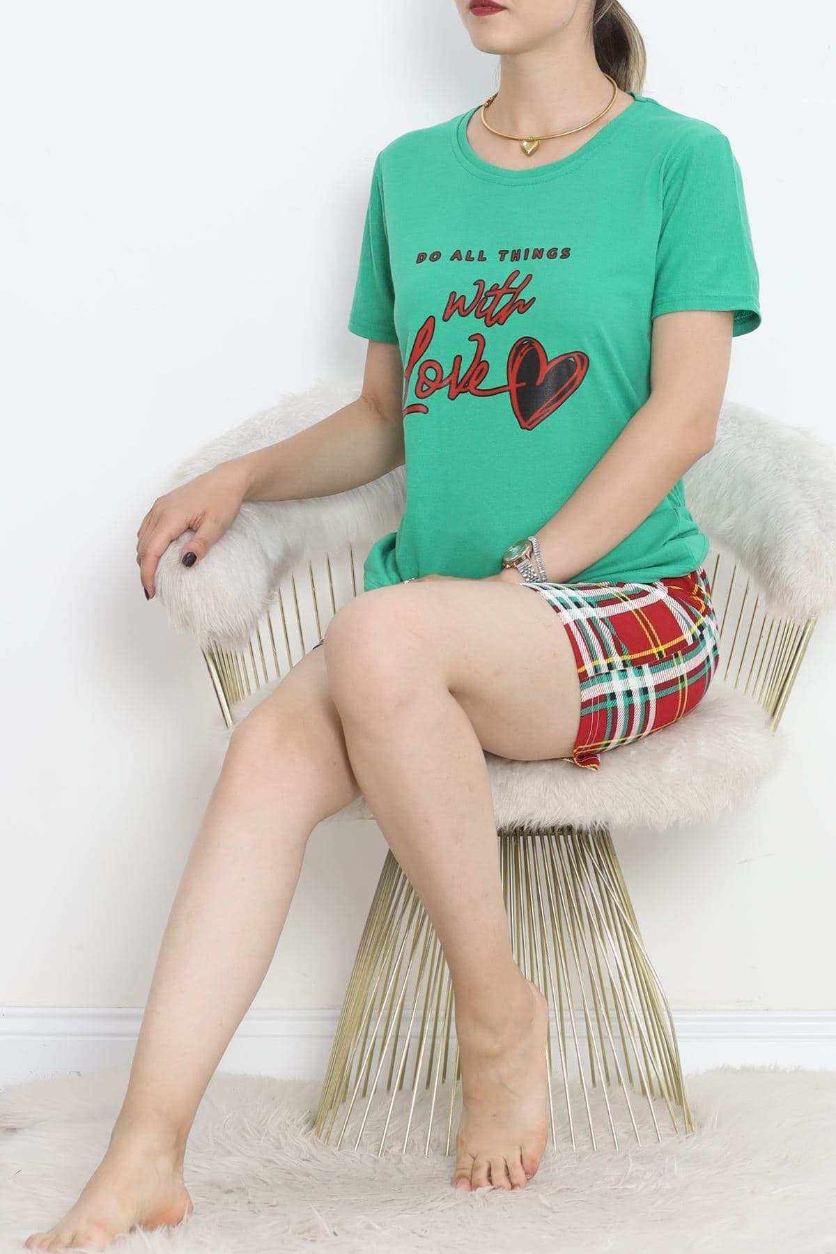 Desenli Şortlu Takım Yeşilkırmızı - 15280.1773. resmi