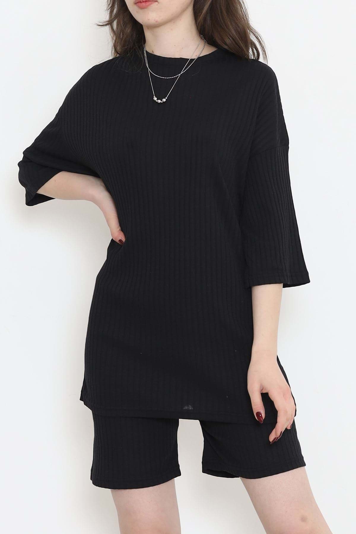 Bisiklet Yaka Şortlu Takım Siyah - 11552.1567. resmi