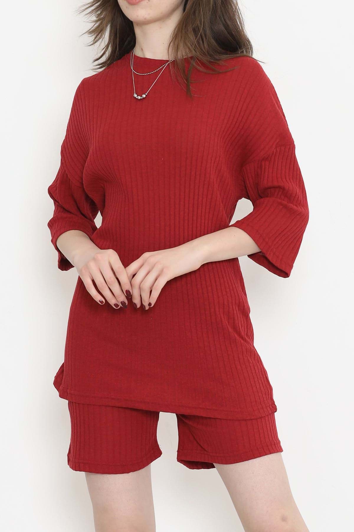 Bisiklet Yaka Şortlu Takım Bordo - 11552.1567. resmi