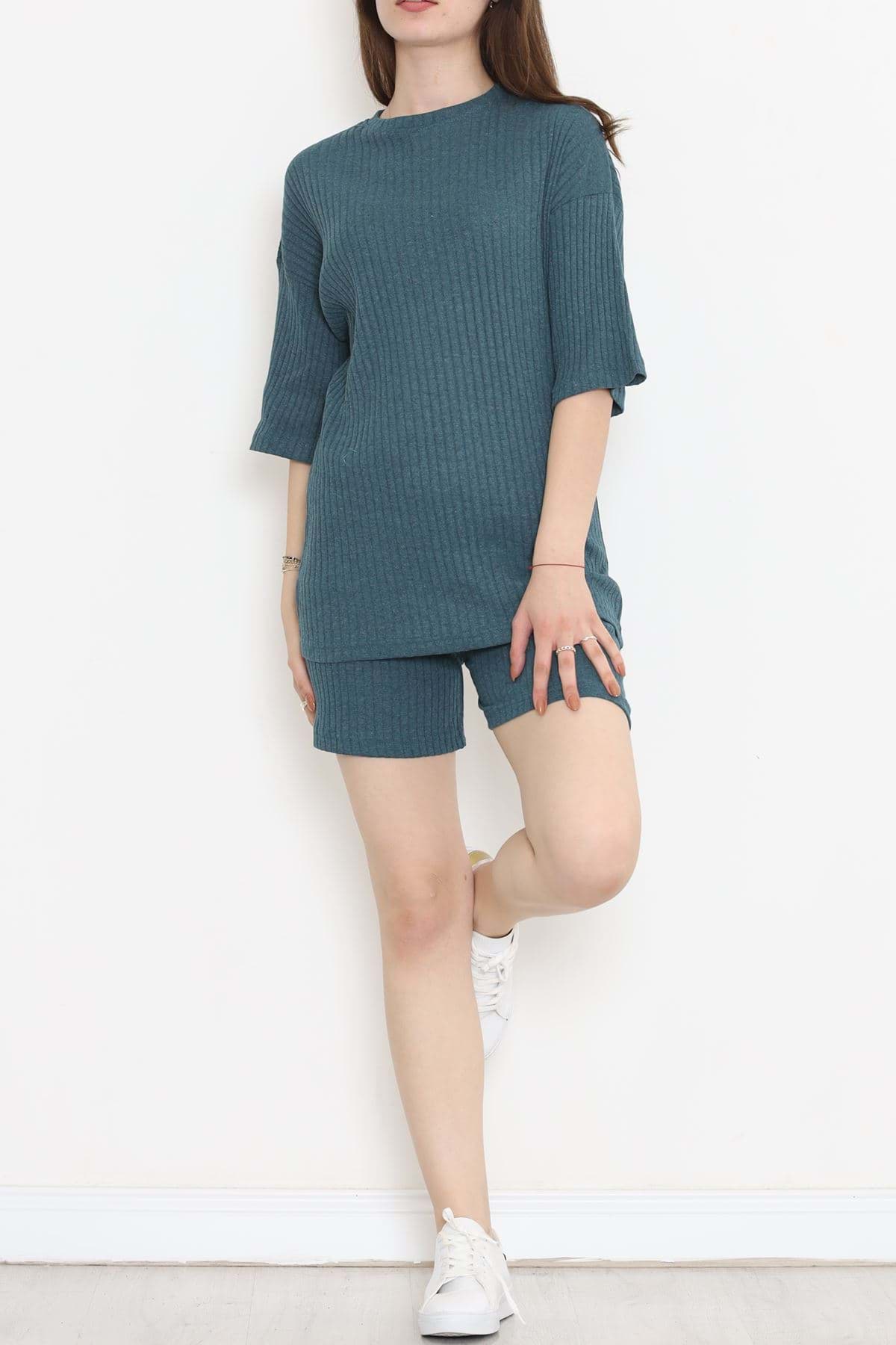 Bisiklet Yaka Şortlu Takım Petrol - 11552.1567. resmi