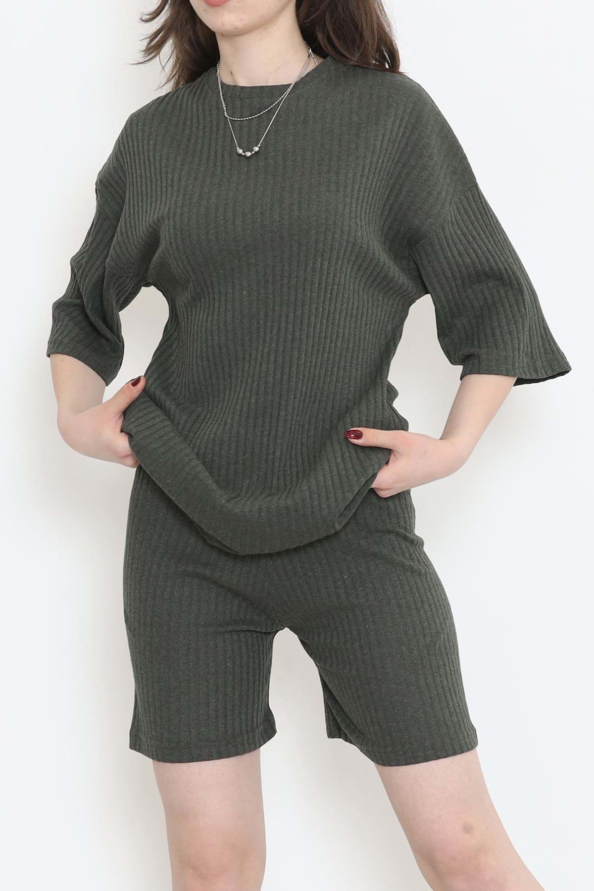 Bisiklet Yaka Şortlu Takım Haki - 11552.1567. resmi