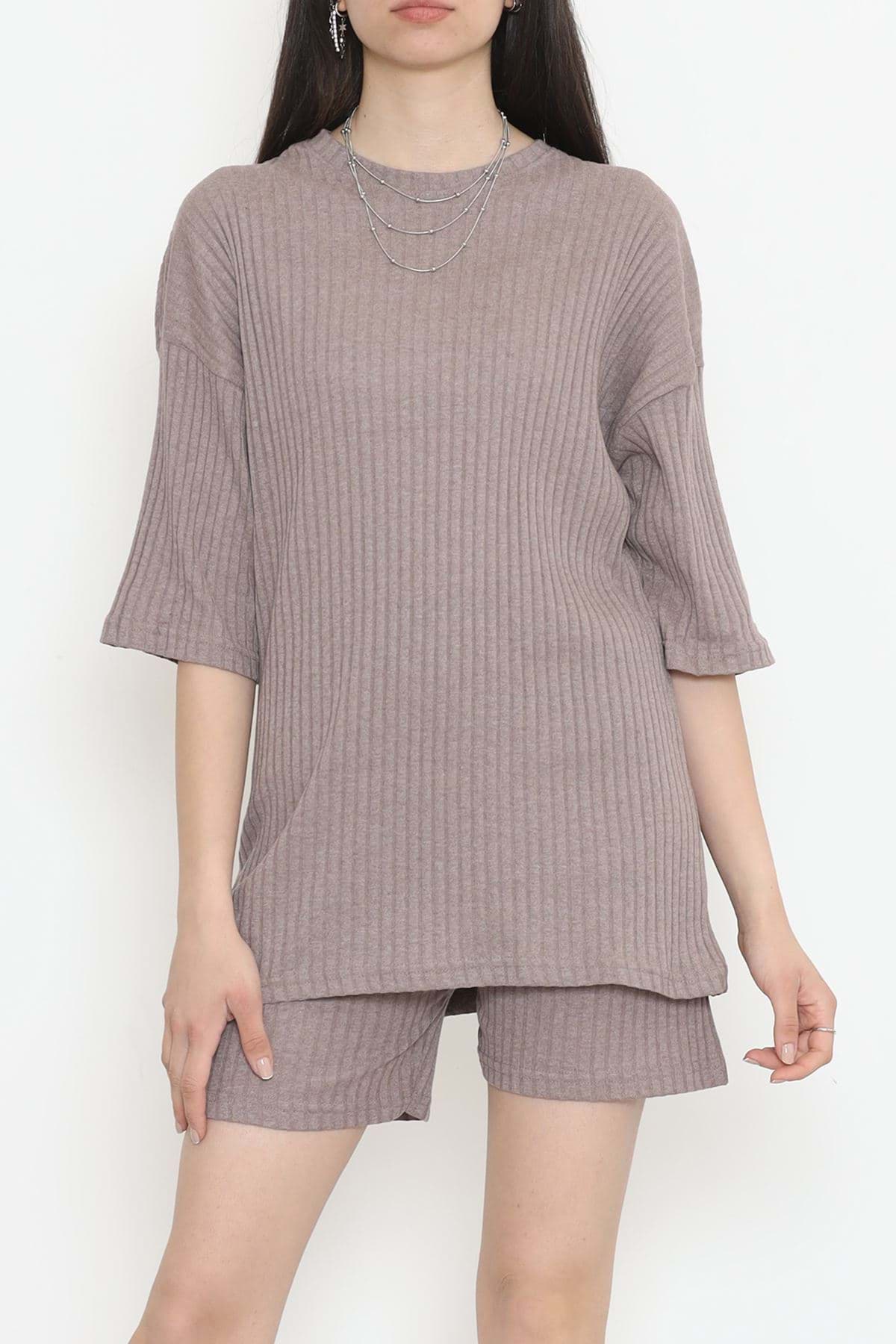 Bisiklet Yaka Şortlu Takım Vizon - 11552.1567. resmi