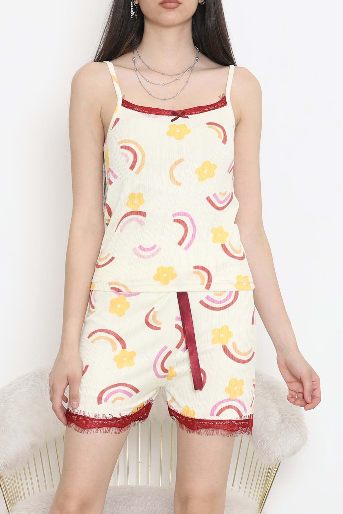 Şortlu Pijama Takımı Bordosarı - 178.1287. resmi