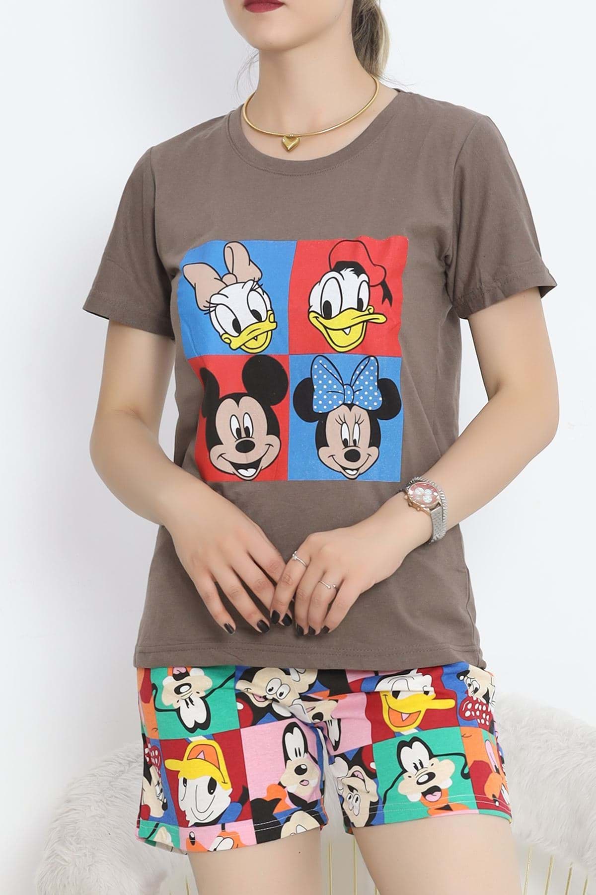 Desenli Şortlu Takım Kahvemavi - 15280.1773. resmi