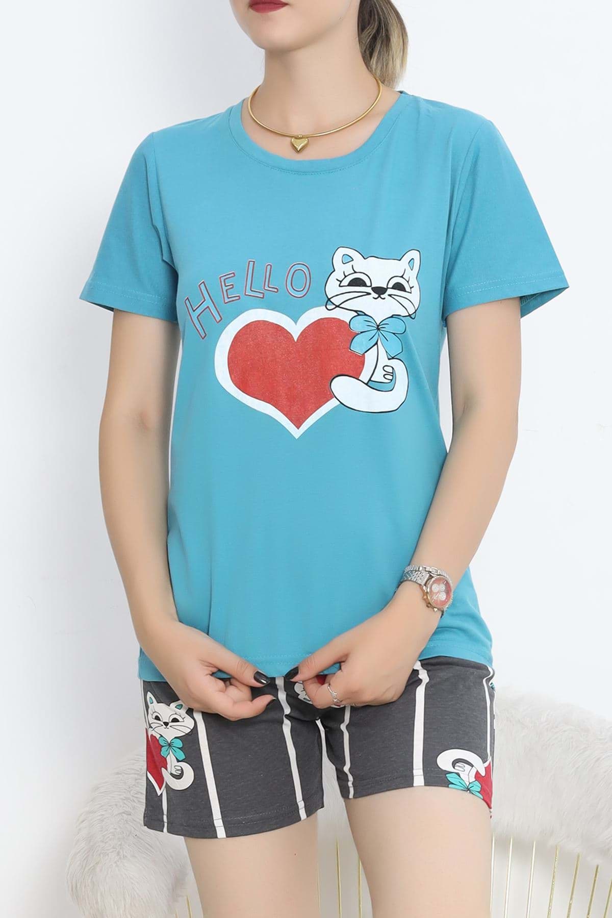 Desenli Şortlu Takım Açıkmavi - 15280.1773. resmi