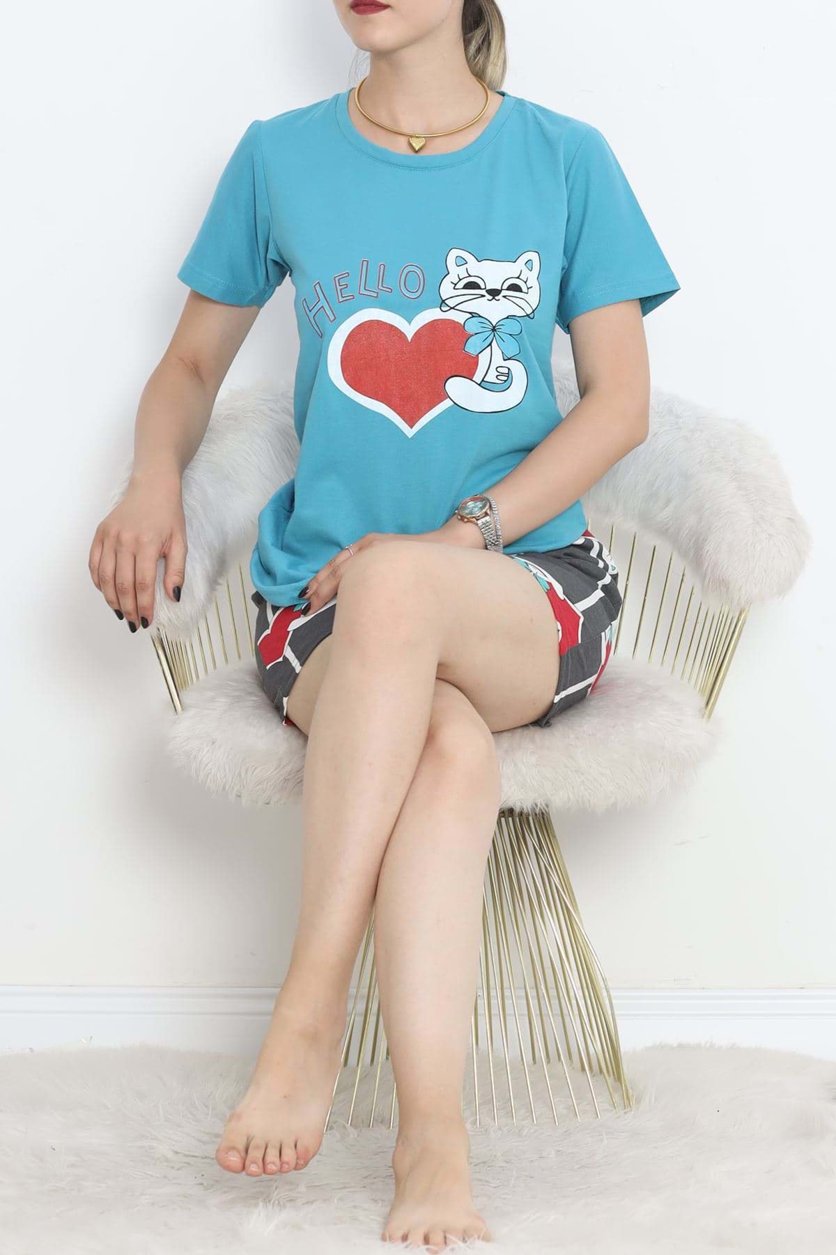 Desenli Şortlu Takım Açıkmavi - 15280.1773. resmi