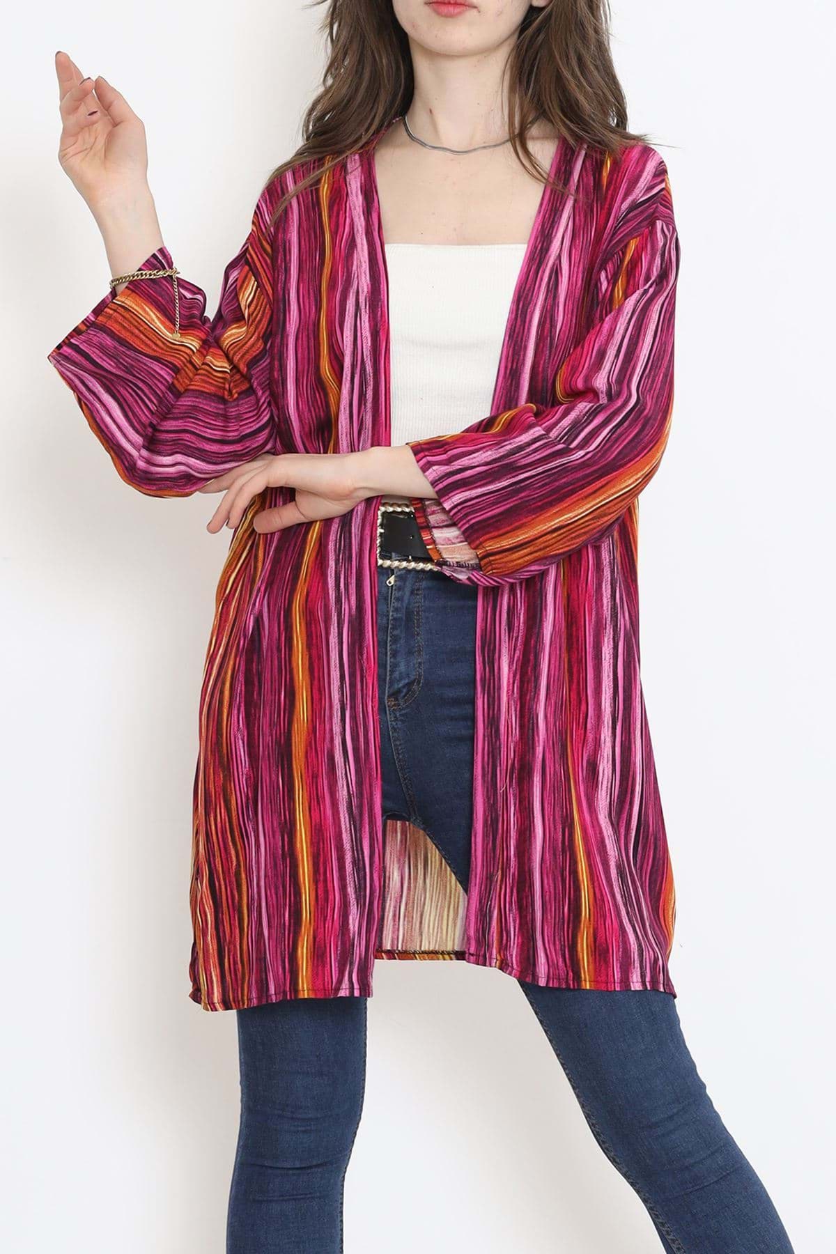 Desenli Kimono Fuşya - 1658.1095. resmi