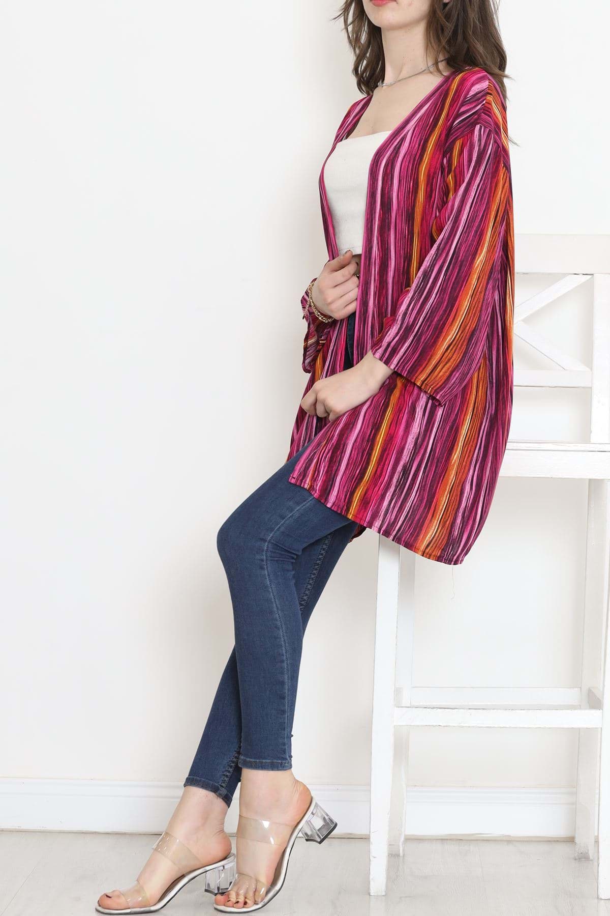 Desenli Kimono Fuşya - 1658.1095. resmi