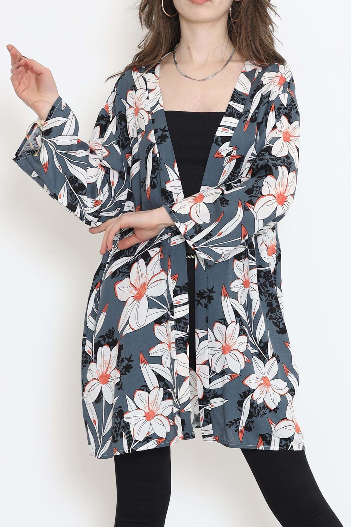 Desenli Kimono Füme - 1658.1095. resmi