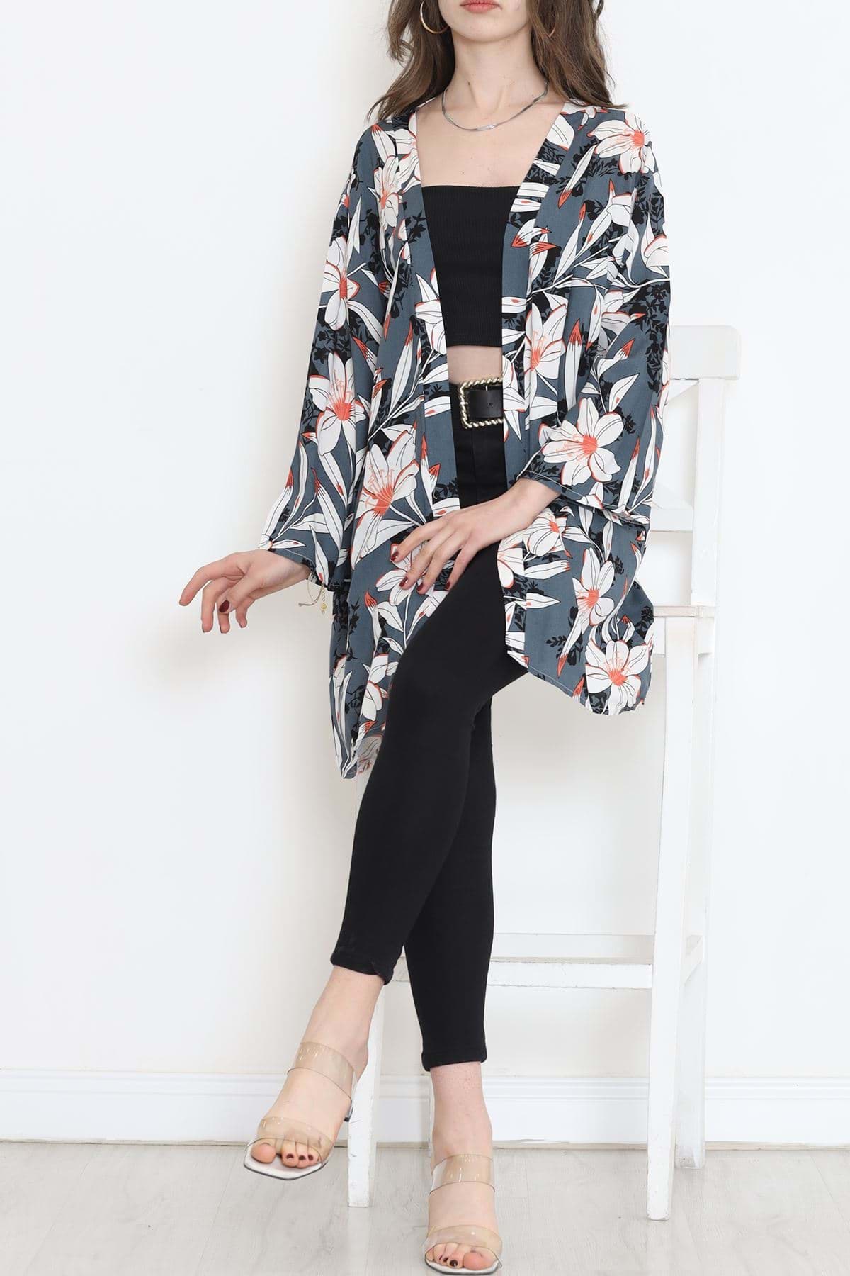 Desenli Kimono Füme - 1658.1095. resmi