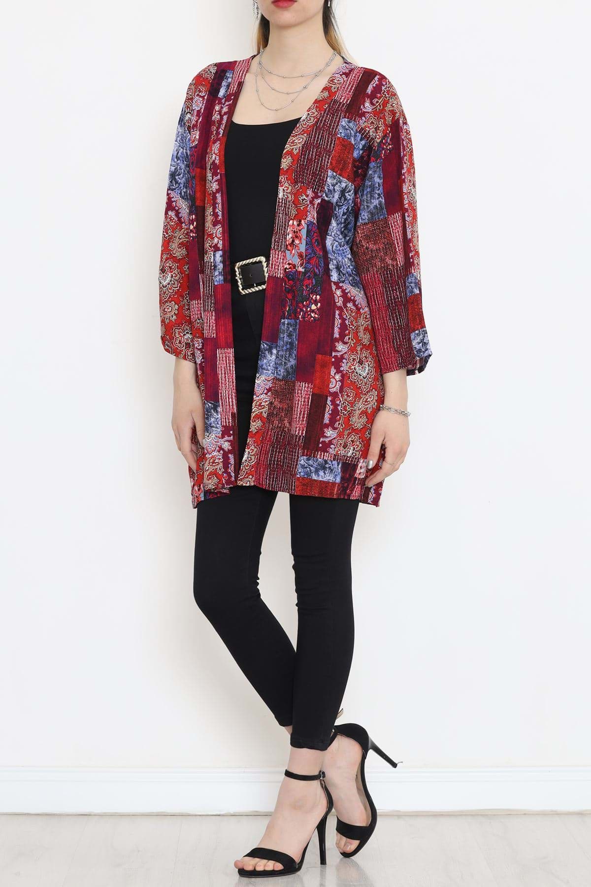 Desenli Kimono Mürdüm - 1658.1095. resmi