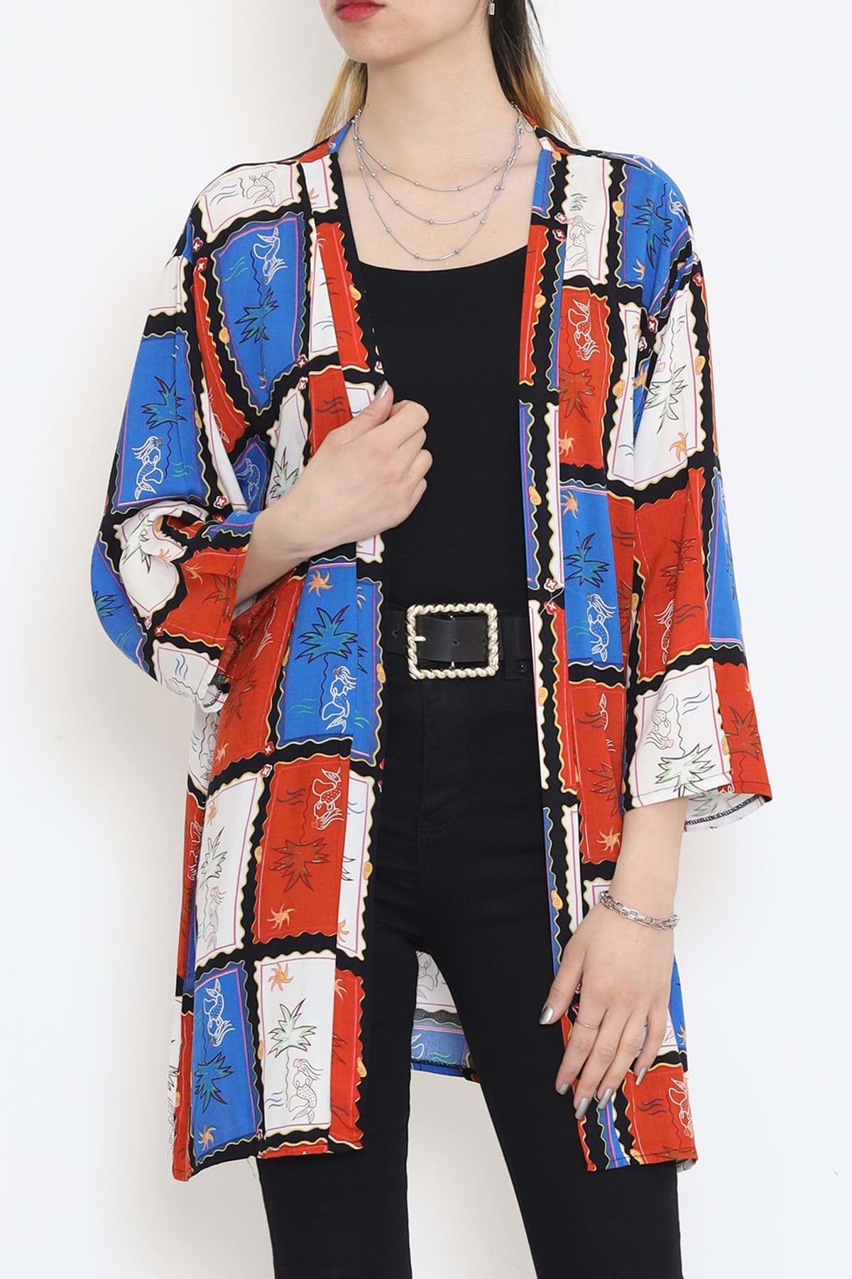 Desenli Kimono Kiremit - 1658.1095. resmi