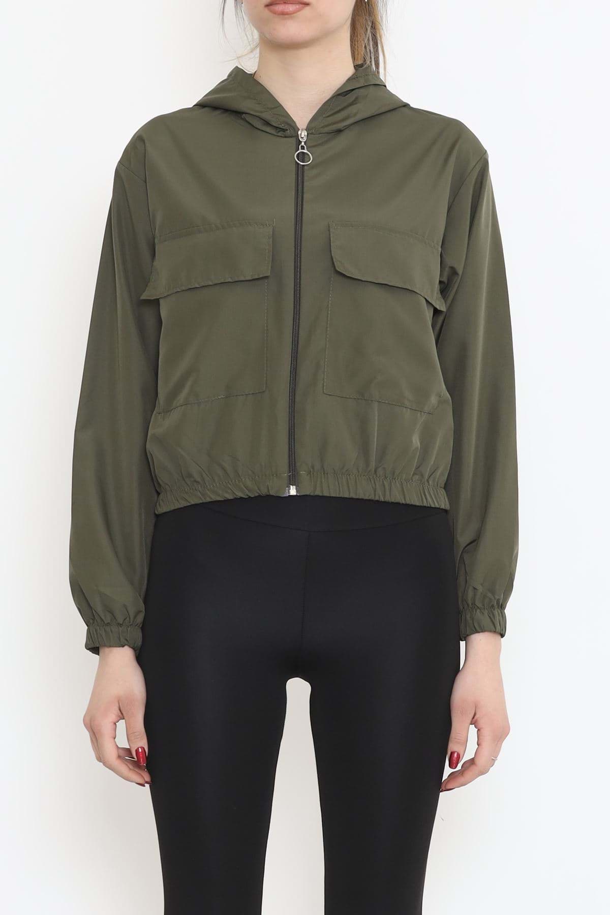 Çift Cepli Crop Yağmurluk Haki - 17743.1247. resmi